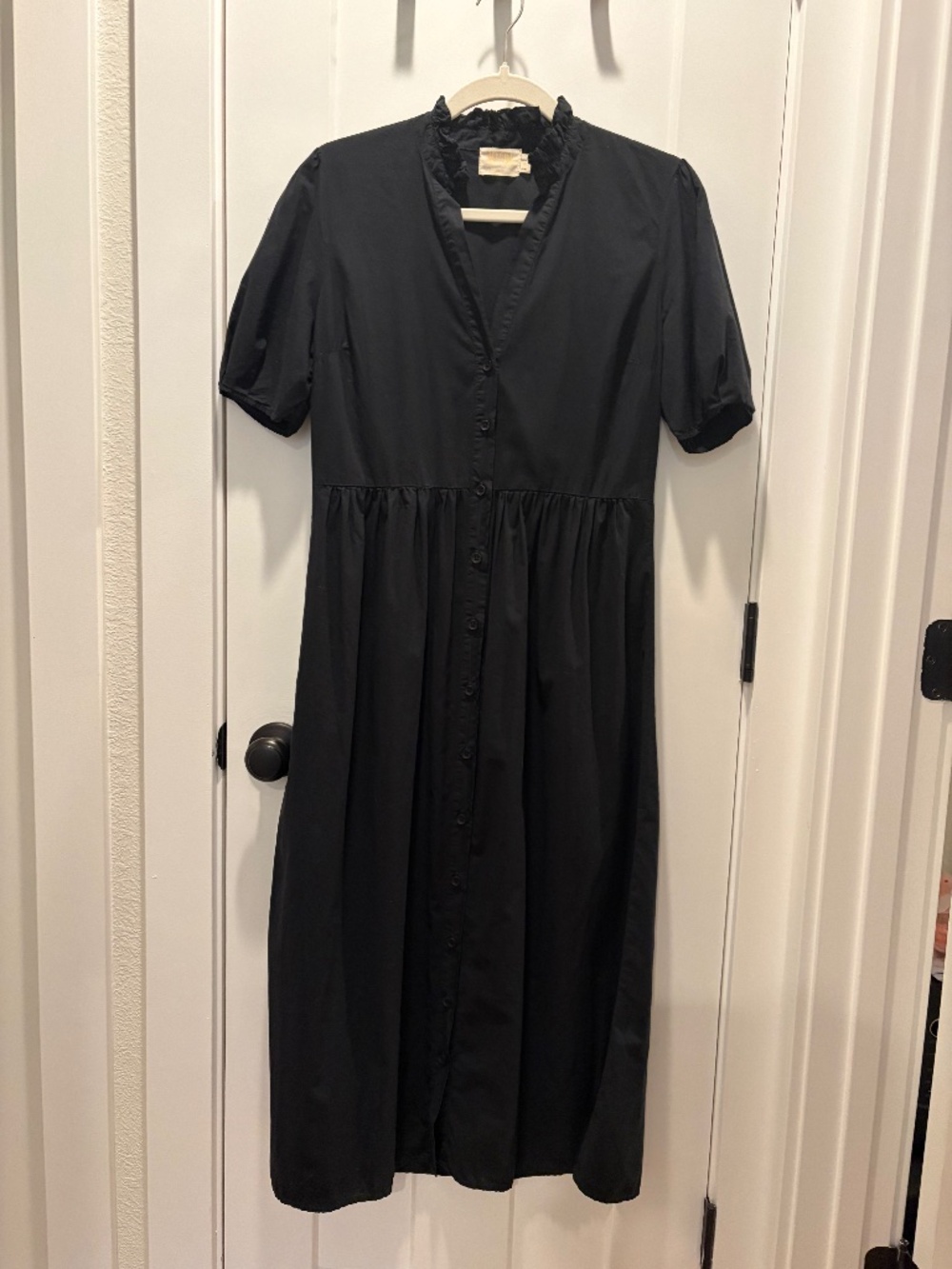 Nation LTD Button Front Midi Dress Ruffle Collar Pima Cotton Size S